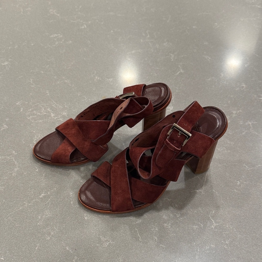 Joie Burgundy Brown Suede Heeled Sandals